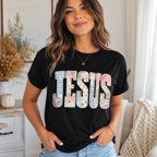 Jesus Shirt, Floral Patchwork Christian T-Shirt, Faith Based Tee, Religious Gift for Women, Cute Jesus Tee, Christian Apparel