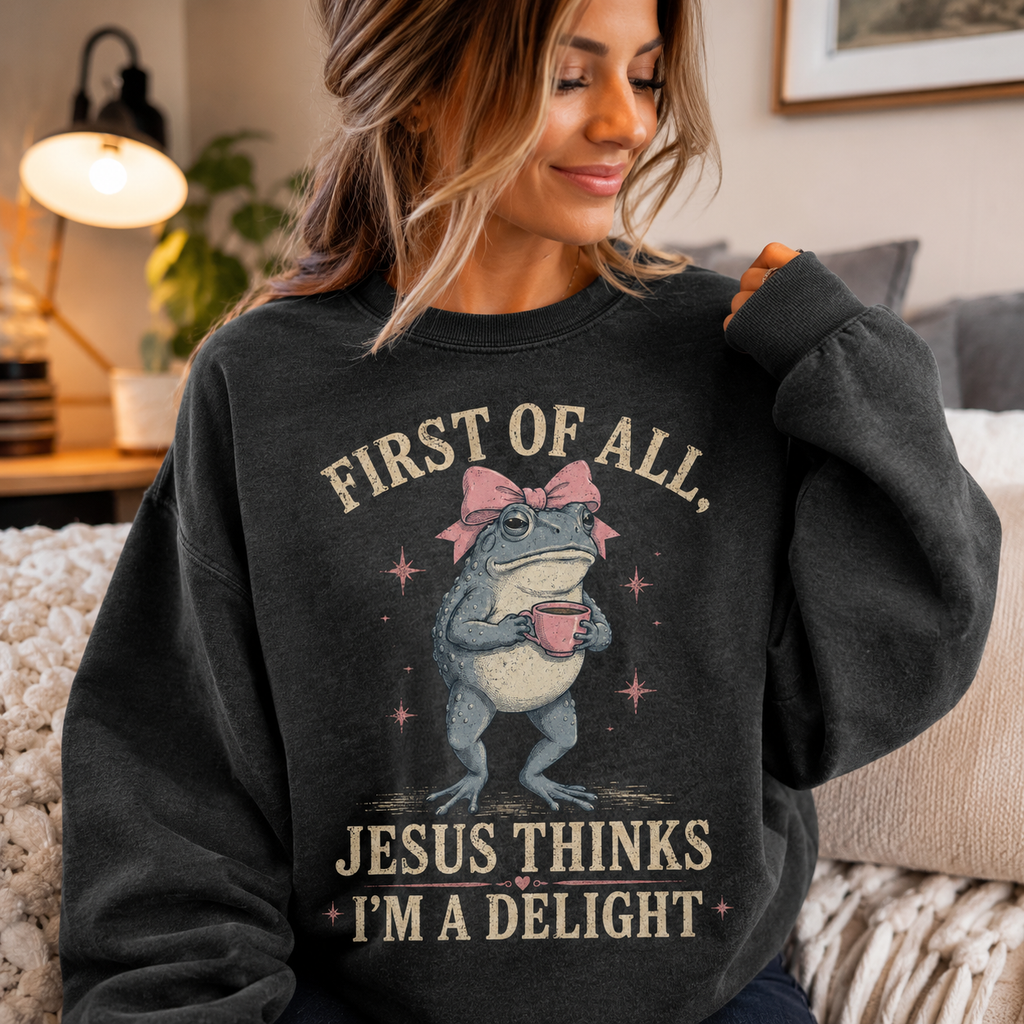 Jesus Thinks I’m A Delight Shirt, Cute Christian Frog T-Shirt, First Of All Jesus Tee, Funny Faith Gift for Women