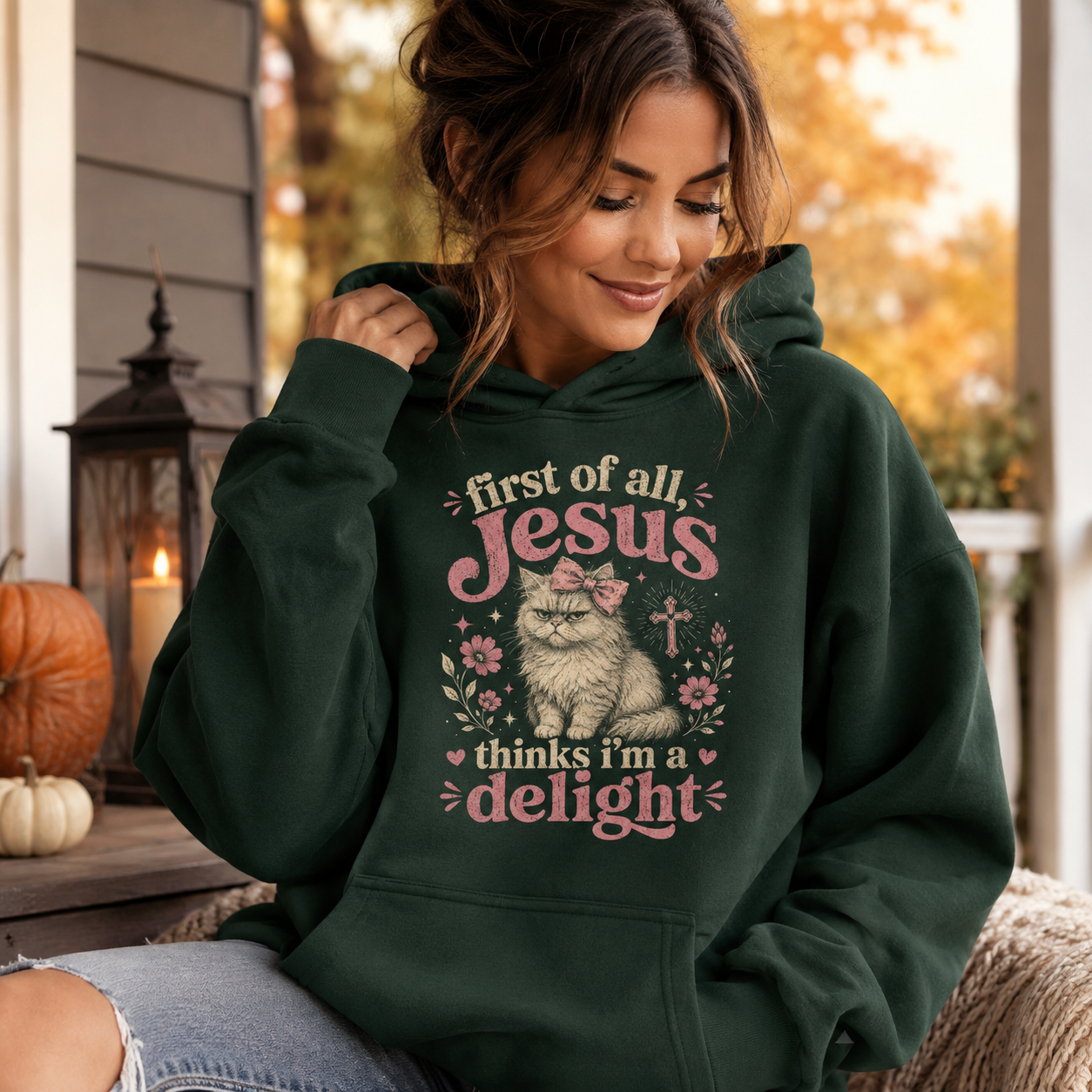 Jesus Thinks I’m A Delight Shirt, Cute Christian Cat T-Shirt, First Of All Jesus Tee, Cat Mom Faith Gift for Women