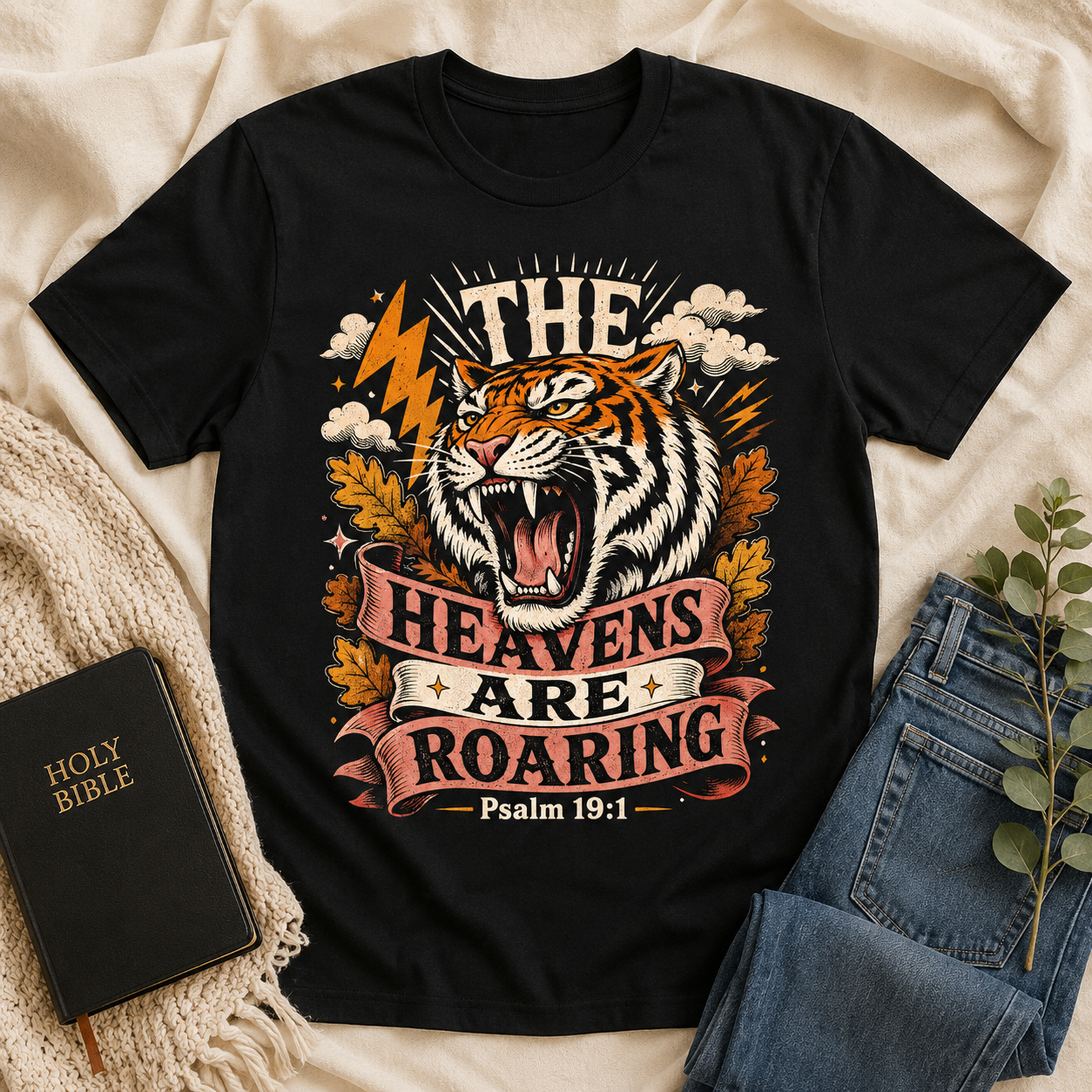 Psalm 19:1 Christian Tiger Shirt, Women's T-shirt, Unisex Long Sleeve, Sweatshirt, Hoodie, Zip Hoodie