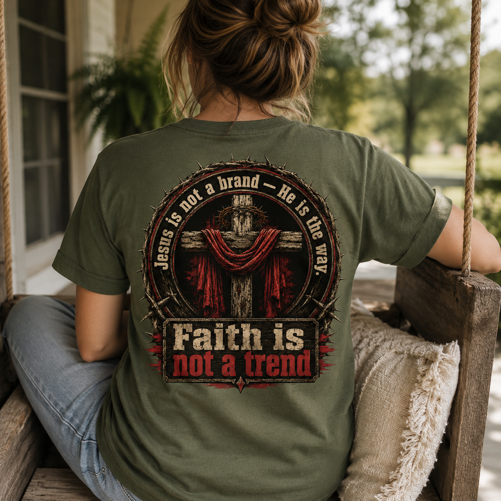 Faith Is Not A Trend Shirt, Jesus Is Not A Brand Christian T-Shirt, He Is The Way Back Print Tee, Bold Faith Gift for Women Men