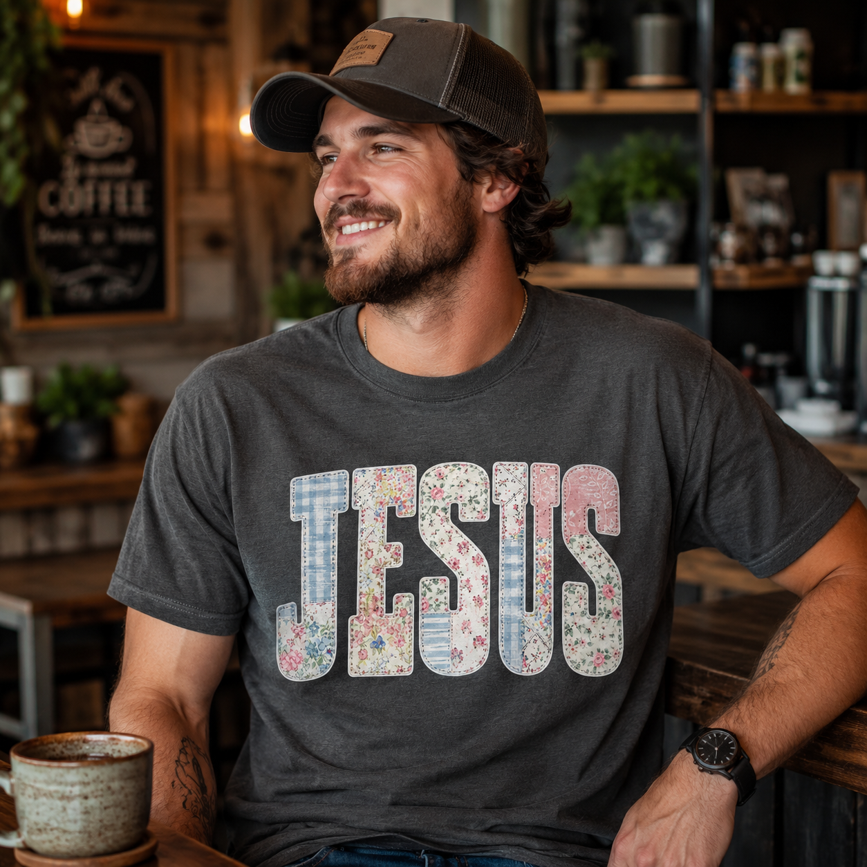 Jesus Shirt, Floral Patchwork Christian T-Shirt, Faith Based Tee, Religious Gift for Women, Cute Jesus Tee, Christian Apparel