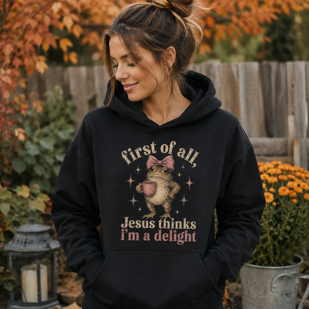 Jesus Thinks I’m A Delight Shirt, Cute Christian Frog T-Shirt, First Of All Jesus Tee, Funny Faith Gift for Women