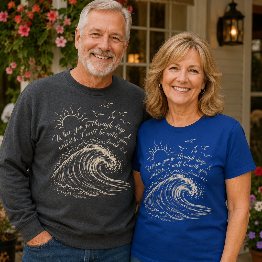 Deep Waters Isaiah 43:2 Christian Shirt, Women's T-shirt, Unisex Long Sleeve, Sweatshirt, Hoodie, Zip Hoodie