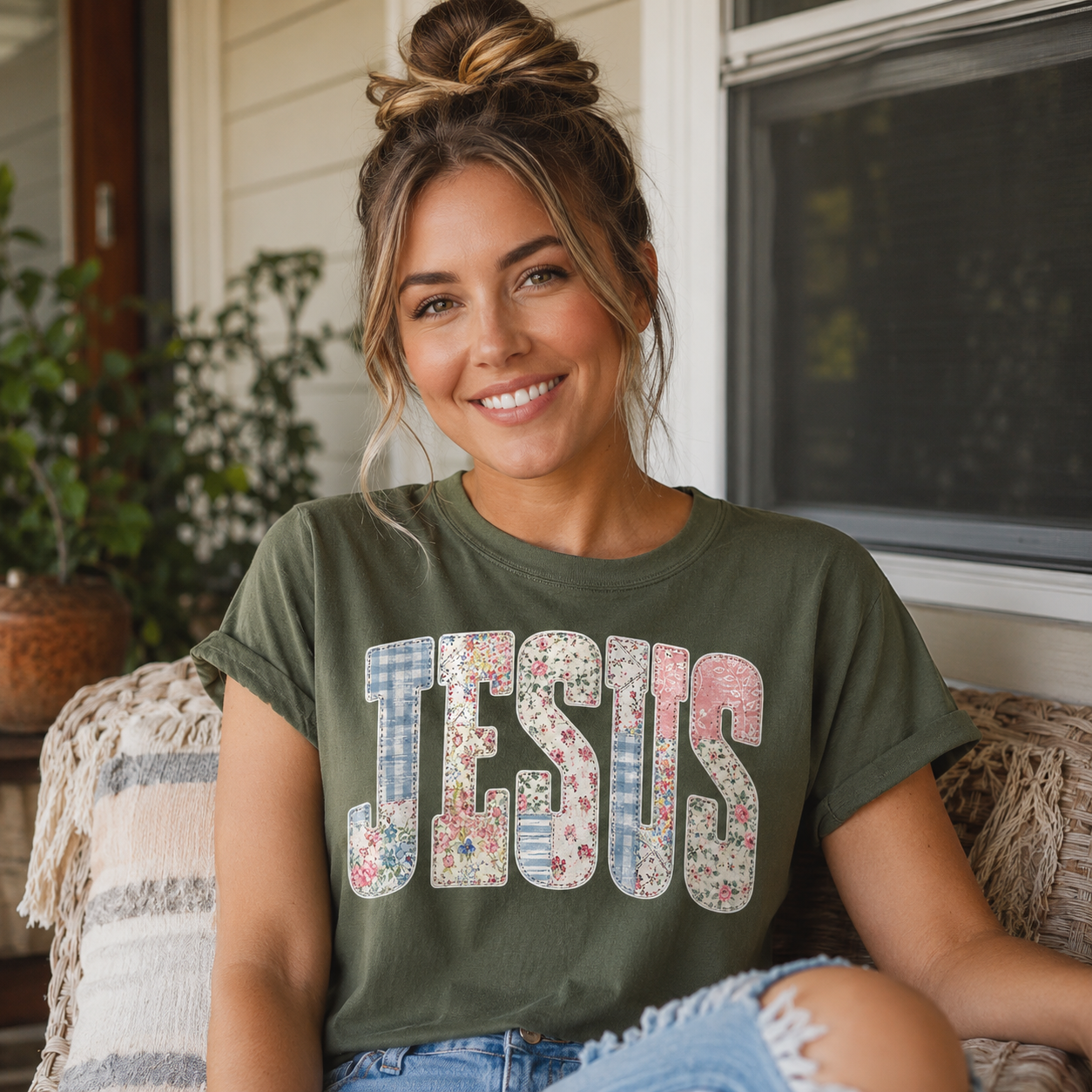 Jesus Shirt, Floral Patchwork Christian T-Shirt, Faith Based Tee, Religious Gift for Women, Cute Jesus Tee, Christian Apparel