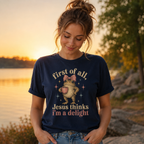 Jesus Thinks I’m A Delight Shirt, Cute Christian Frog T-Shirt, First Of All Jesus Tee, Funny Faith Gift for Women