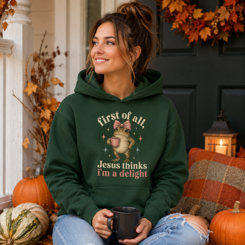 Jesus Thinks I’m A Delight Shirt, Cute Christian Frog T-Shirt, First Of All Jesus Tee, Funny Faith Gift for Women