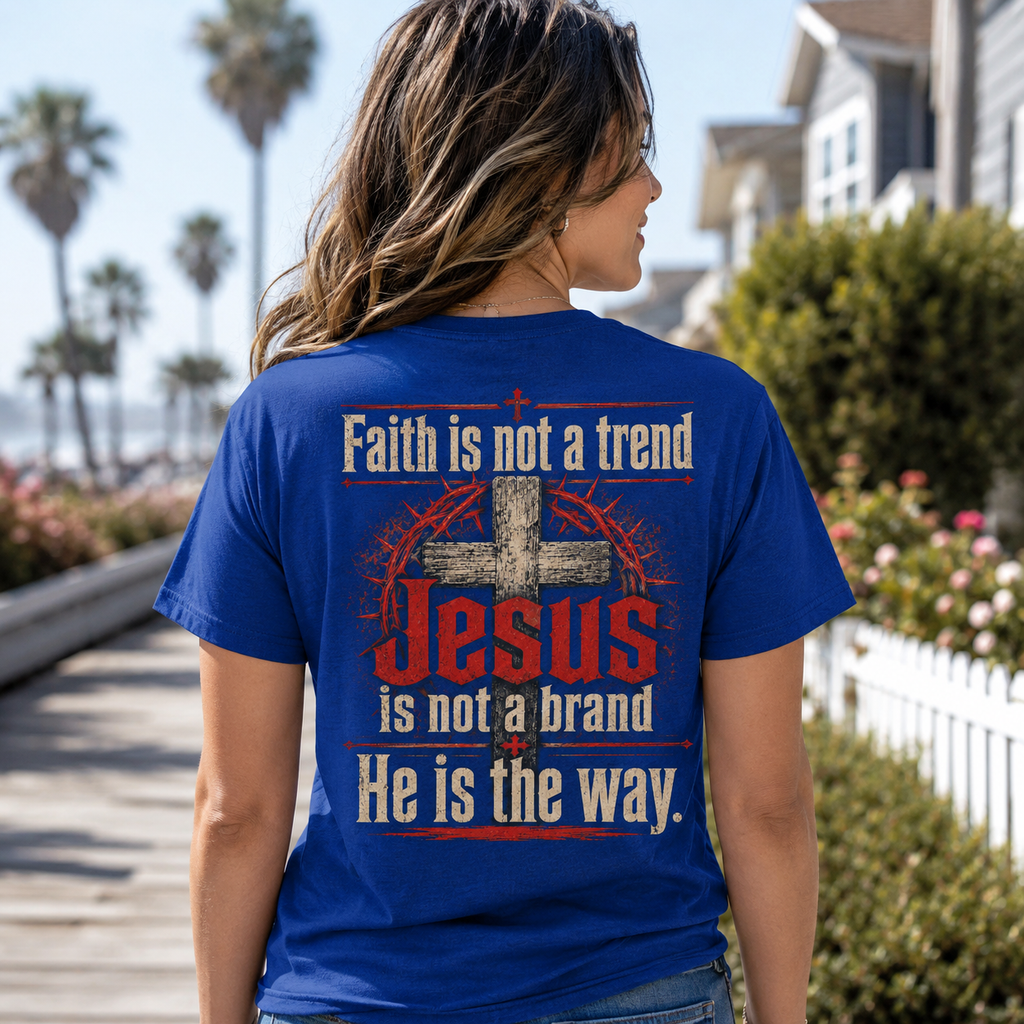 Faith Is Not A Trend Shirt, Jesus Is Not A Brand Christian T-Shirt, He Is The Way Back Print Tee, Faith Gift for Women Men