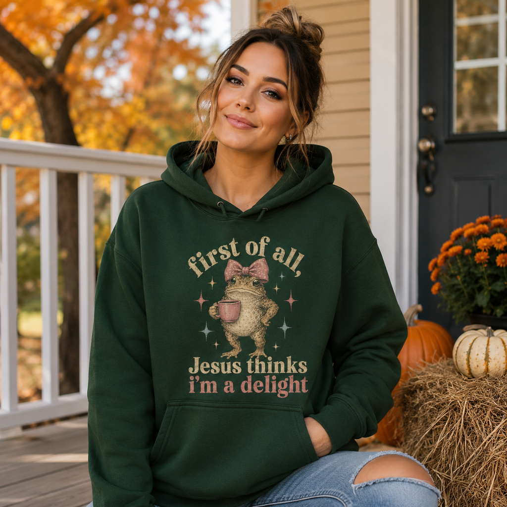 Jesus Thinks I’m A Delight Shirt, Cute Christian Frog T-Shirt, First Of All Jesus Tee, Funny Faith Gift for Women