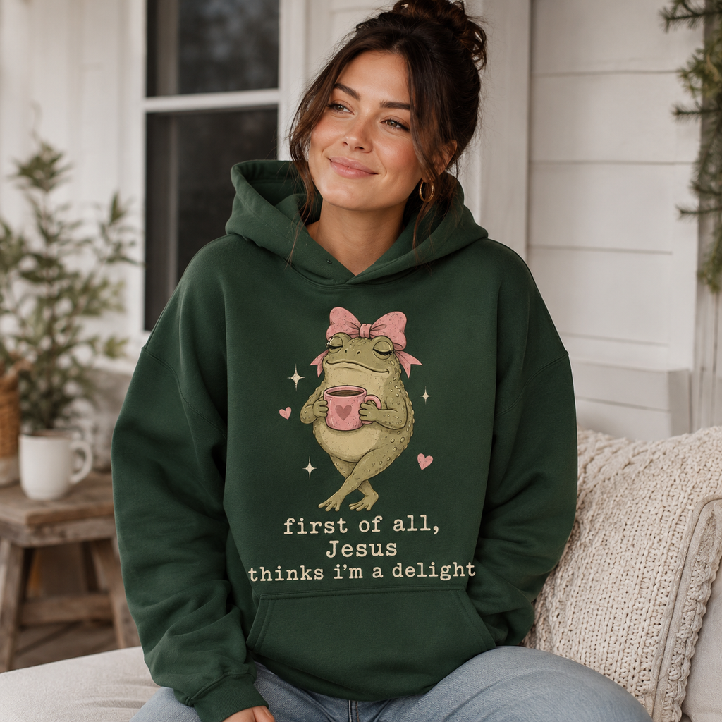 Jesus Thinks I’m A Delight Shirt, Cute Christian Frog T-Shirt, Faith Based Funny Jesus Tee, Coquette Bow Gift for Women