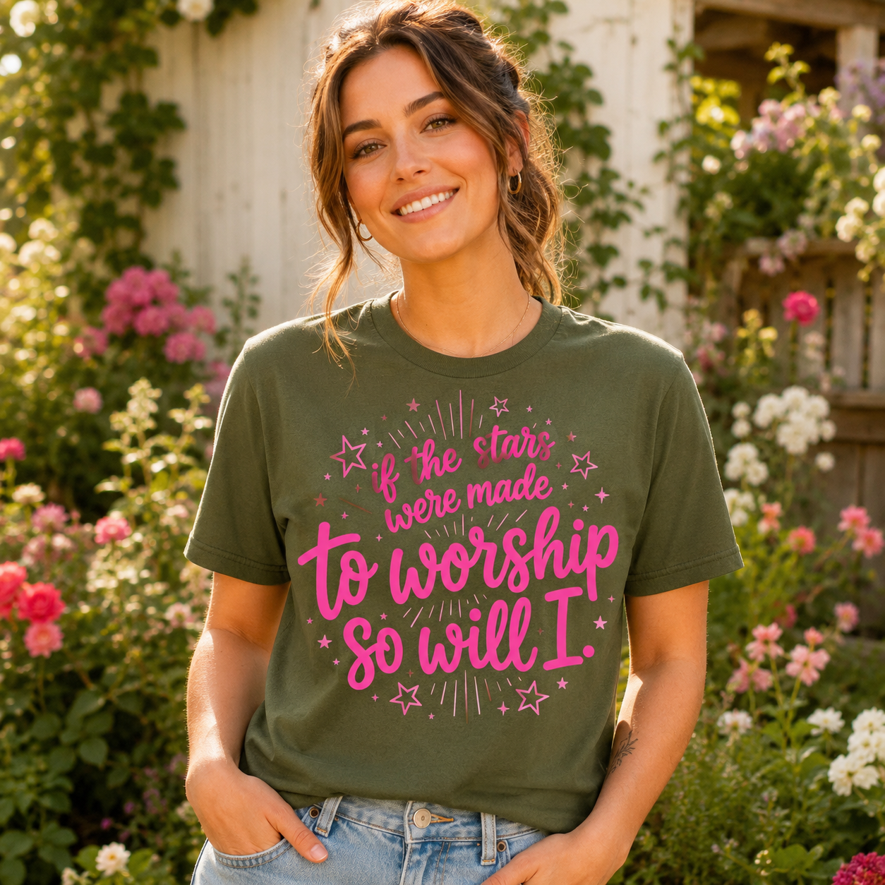 So Will I Shirt, Christian Worship T-Shirt, If The Stars Were Made To Worship Tee, Faith Shirt for Women, Cute Jesus Graphic Tee