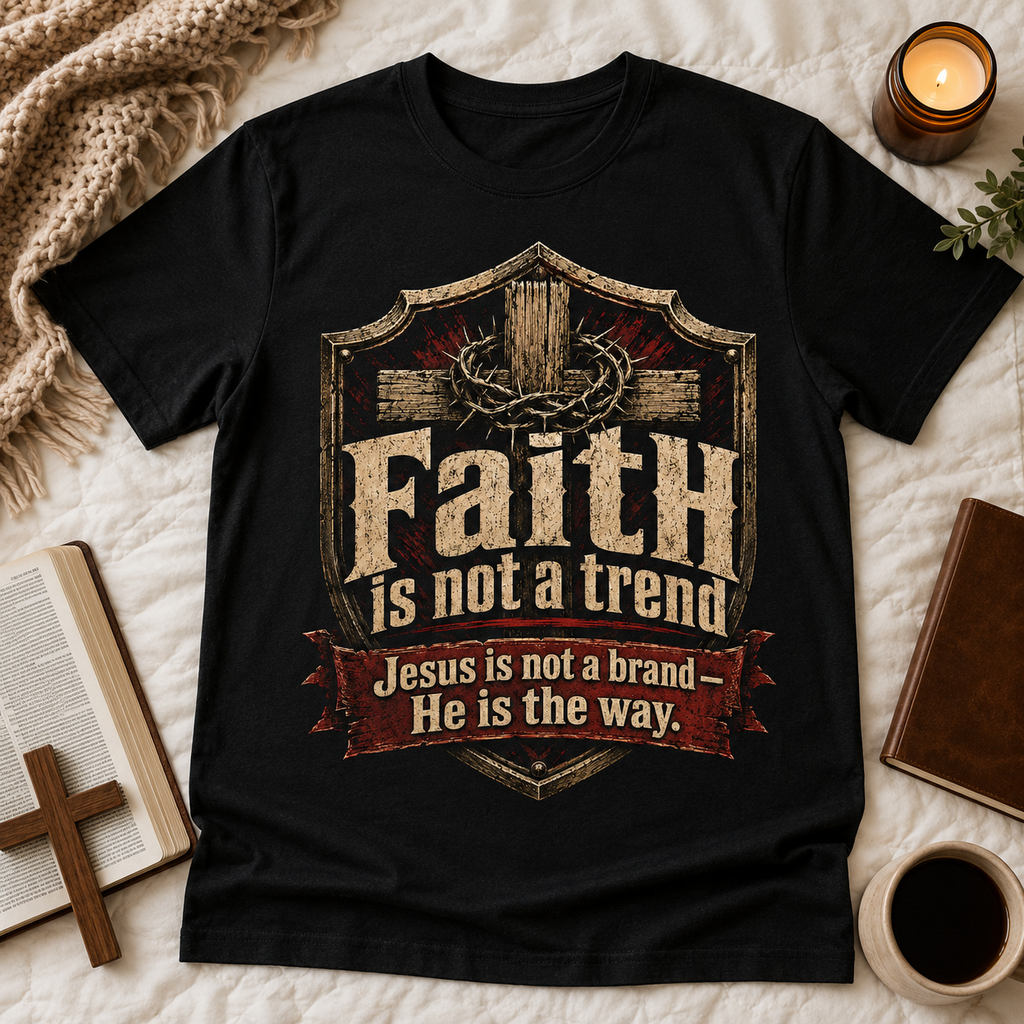 Faith Is Not A Trend Shirt, Jesus Is Not A Brand Christian T-Shirt, He Is The Way Cross Tee, Bold Faith Gift for Men Women