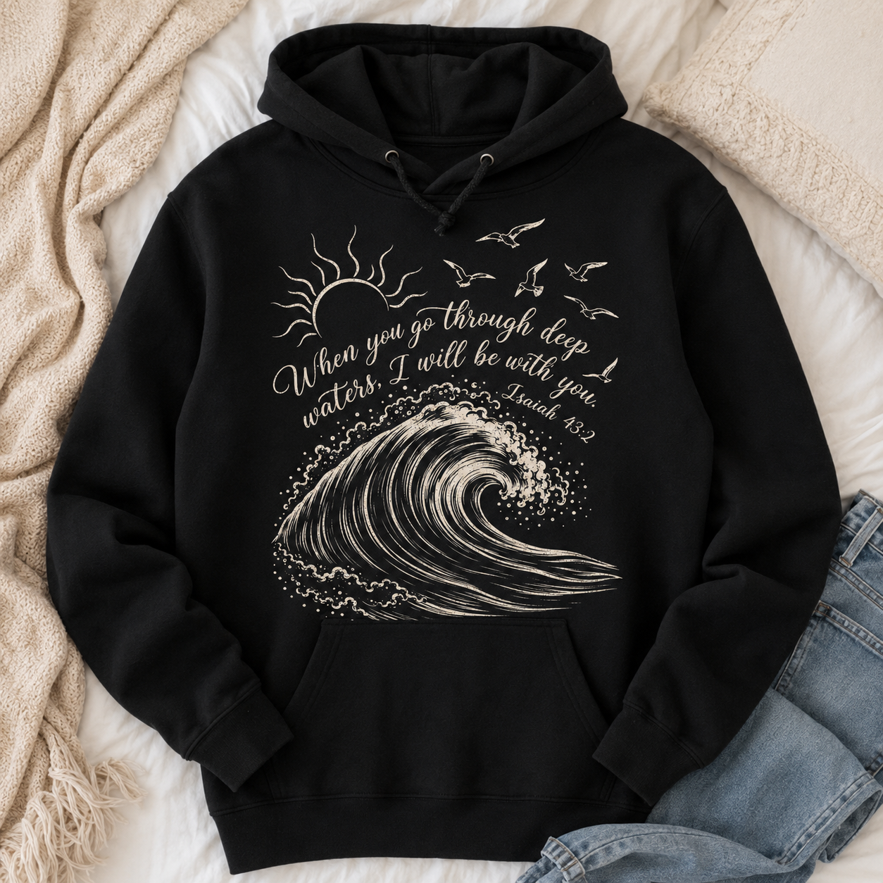 Deep Waters Isaiah 43:2 Christian Shirt, Women's T-shirt, Unisex Long Sleeve, Sweatshirt, Hoodie, Zip Hoodie