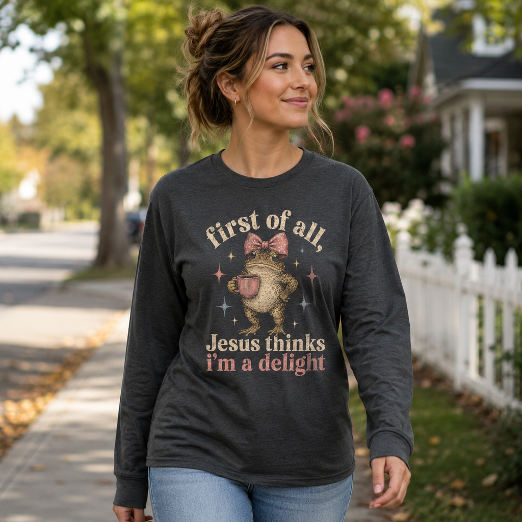 Jesus Thinks I’m A Delight Shirt, Cute Christian Frog T-Shirt, First Of All Jesus Tee, Funny Faith Gift for Women