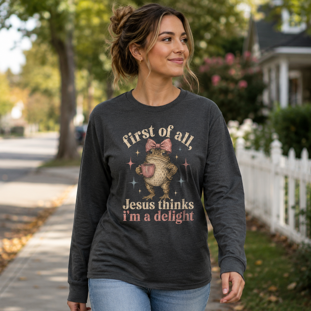 Jesus Thinks I’m A Delight Shirt, Cute Christian Frog T-Shirt, First Of All Jesus Tee, Funny Faith Gift for Women