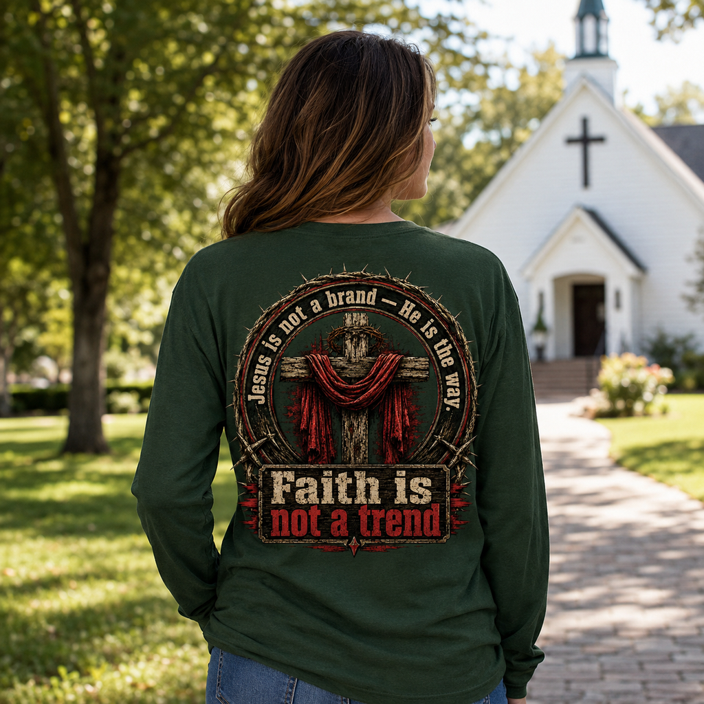 Faith Is Not A Trend Shirt, Jesus Is Not A Brand Christian T-Shirt, He Is The Way Back Print Tee, Bold Faith Gift for Women Men