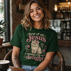 Jesus Thinks I’m A Delight Shirt, Cute Christian Cat T-Shirt, First Of All Jesus Tee, Cat Mom Faith Gift for Women