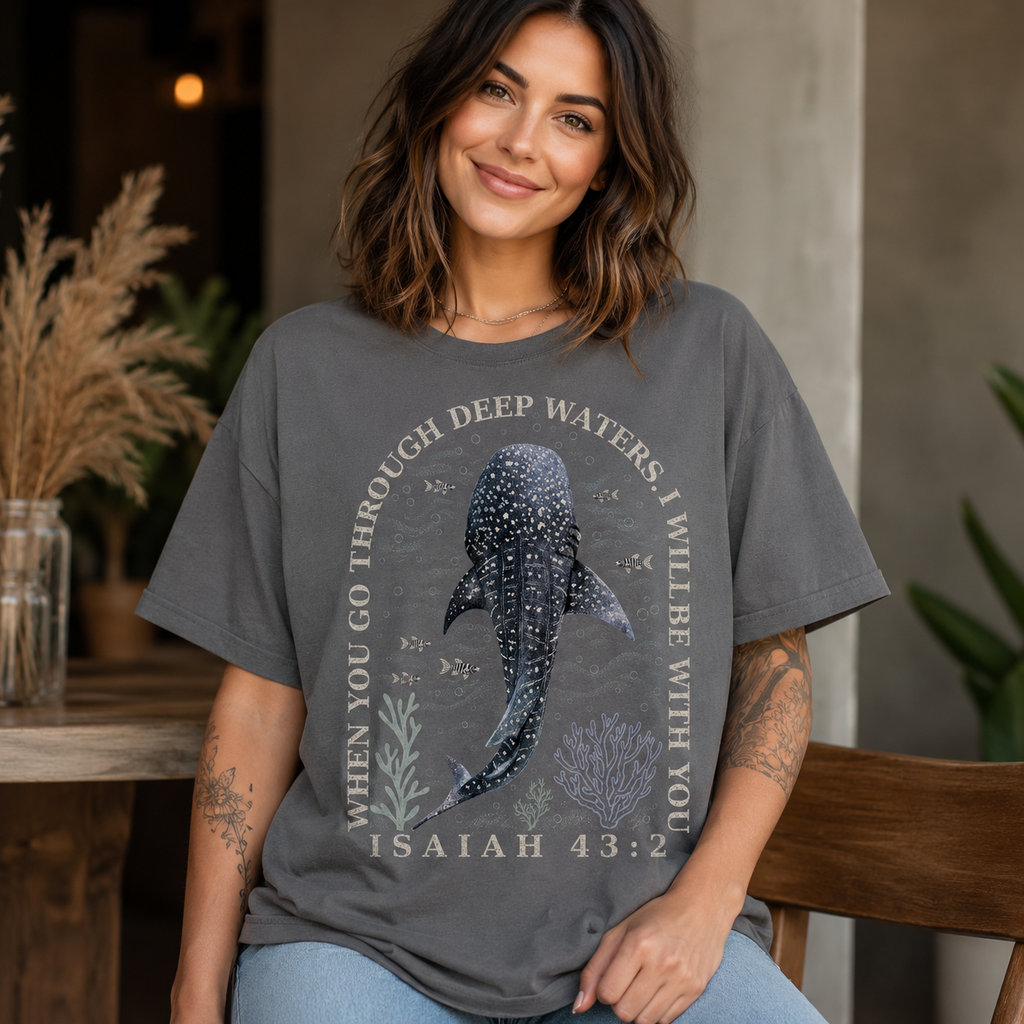 Isaiah 43:2 Whale Shark Christian Shirt, Women's T-shirt, Unisex Long Sleeve, Sweatshirt, Hoodie, Zip Hoodie