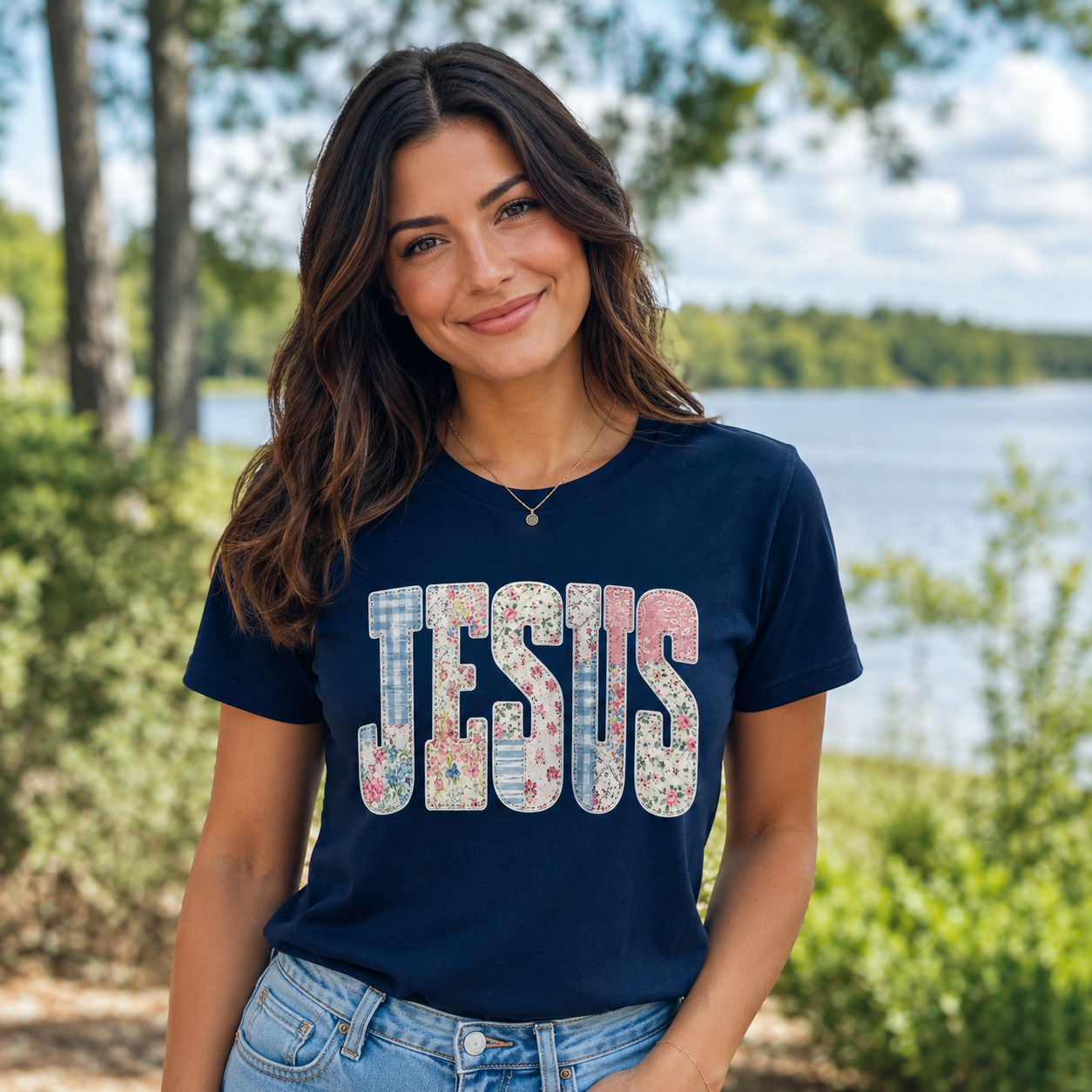 Jesus Shirt, Floral Patchwork Christian T-Shirt, Faith Based Tee, Religious Gift for Women, Cute Jesus Tee, Christian Apparel