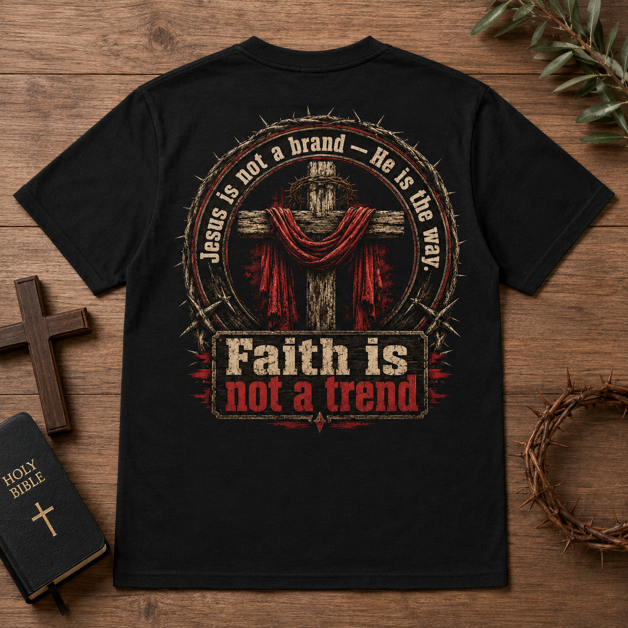 Faith Is Not A Trend Shirt, Jesus Is Not A Brand Christian T-Shirt, He Is The Way Back Print Tee, Bold Faith Gift for Women Men