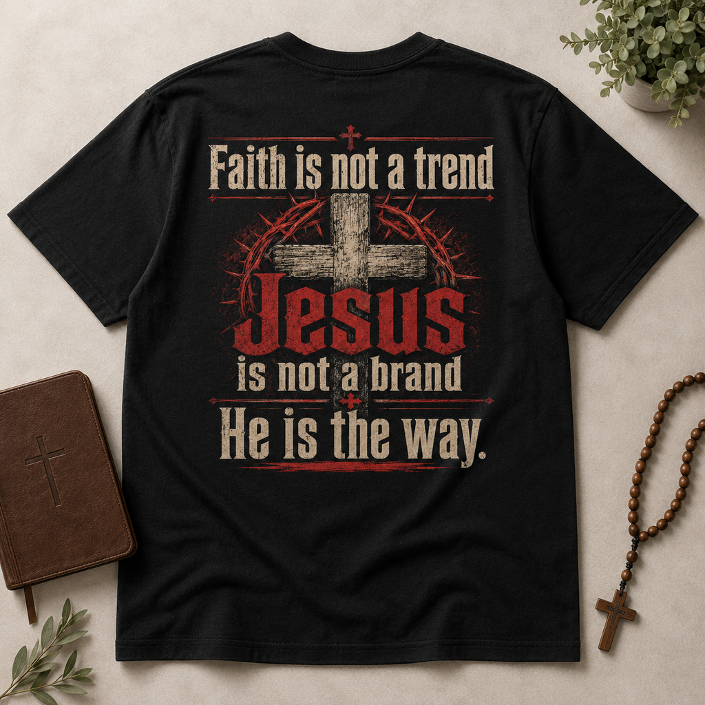Faith Is Not A Trend Shirt, Jesus Is Not A Brand Christian T-Shirt, He Is The Way Back Print Tee, Faith Gift for Women Men