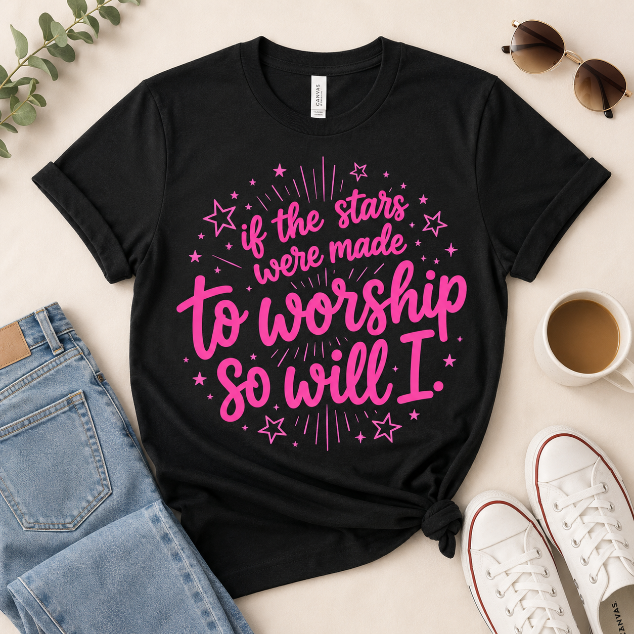 So Will I Shirt, Christian Worship T-Shirt, If The Stars Were Made To Worship Tee, Faith Shirt for Women, Cute Jesus Graphic Tee