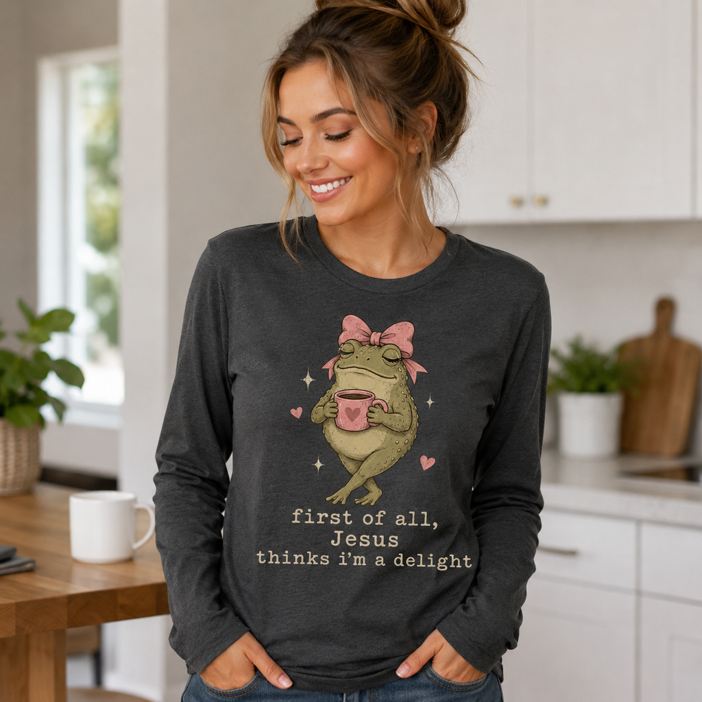 Jesus Thinks I’m A Delight Shirt, Cute Christian Frog T-Shirt, Faith Based Funny Jesus Tee, Coquette Bow Gift for Women