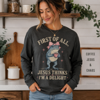 Jesus Thinks I’m A Delight Shirt, Cute Christian Frog T-Shirt, First Of All Jesus Tee, Funny Faith Gift for Women