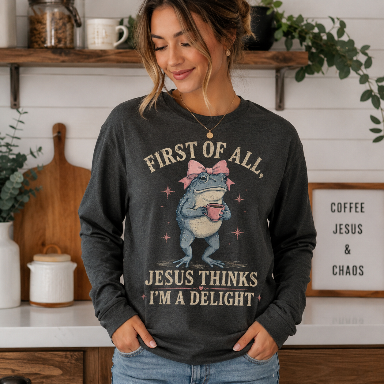 Jesus Thinks I’m A Delight Shirt, Cute Christian Frog T-Shirt, First Of All Jesus Tee, Funny Faith Gift for Women