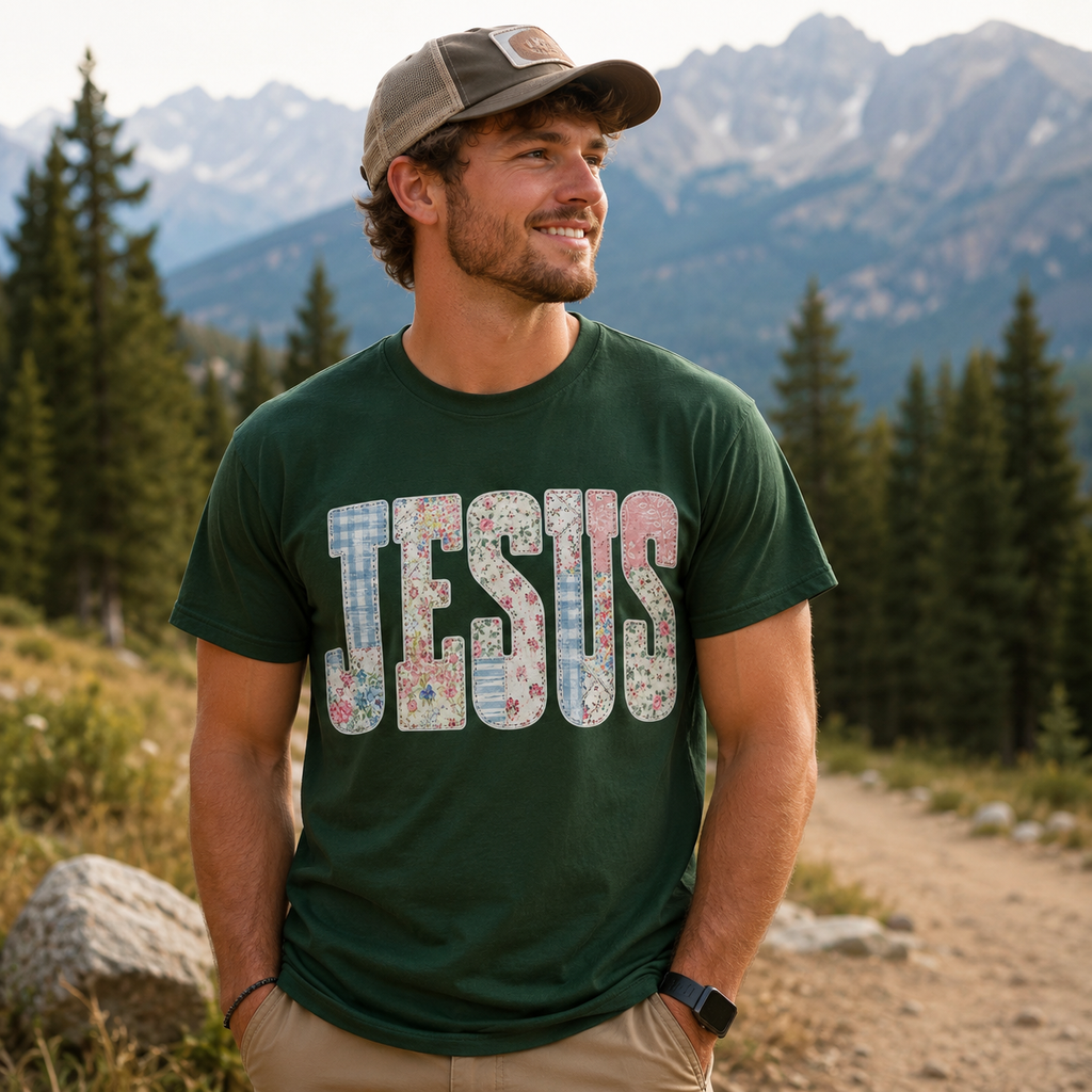 Jesus Shirt, Floral Patchwork Christian T-Shirt, Faith Based Tee, Religious Gift for Women, Cute Jesus Tee, Christian Apparel