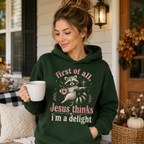 Jesus Thinks I’m A Delight Shirt, Cute Christian Raccoon T-Shirt, First Of All Jesus Tee, Funny Faith Gift for Women