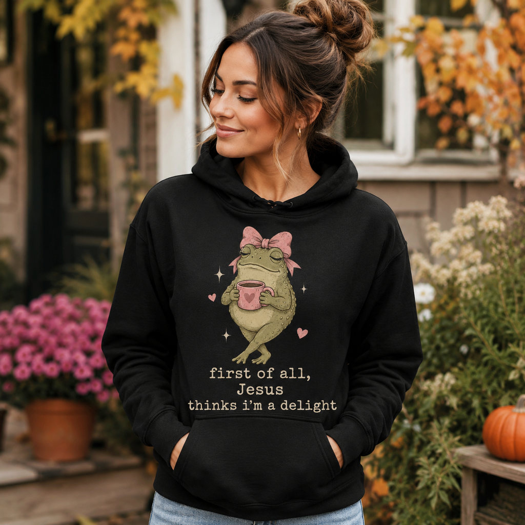 Jesus Thinks I’m A Delight Shirt, Cute Christian Frog T-Shirt, Faith Based Funny Jesus Tee, Coquette Bow Gift for Women