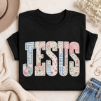 Jesus Shirt, Floral Patchwork Christian T-Shirt, Faith Based Tee, Religious Gift for Women, Cute Jesus Tee, Christian Apparel